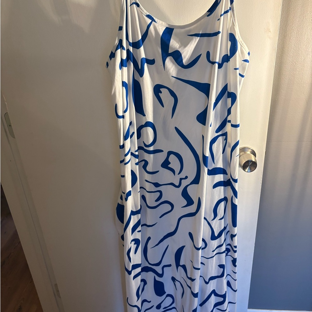 shein Blue and White Patterned Maxi Dress